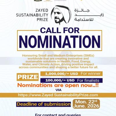 Nominations Open for the 2026 Zayed Sustainability Prize
